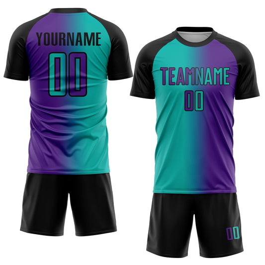 Custom Purple Aqua-Black Sublimation Gradient Fashion Soccer Uniform Jersey - Sky-Custom