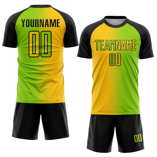 Custom Neon Green Yellow-Black Sublimation Gradient Fashion Soccer Uniform Jersey - Sky-Custom