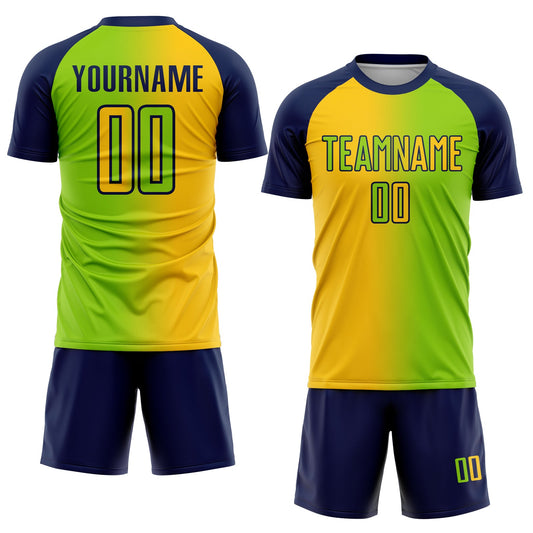 Custom Neon Green Yellow-Navy Sublimation Gradient Fashion Soccer Uniform Jersey - Sky-Custom