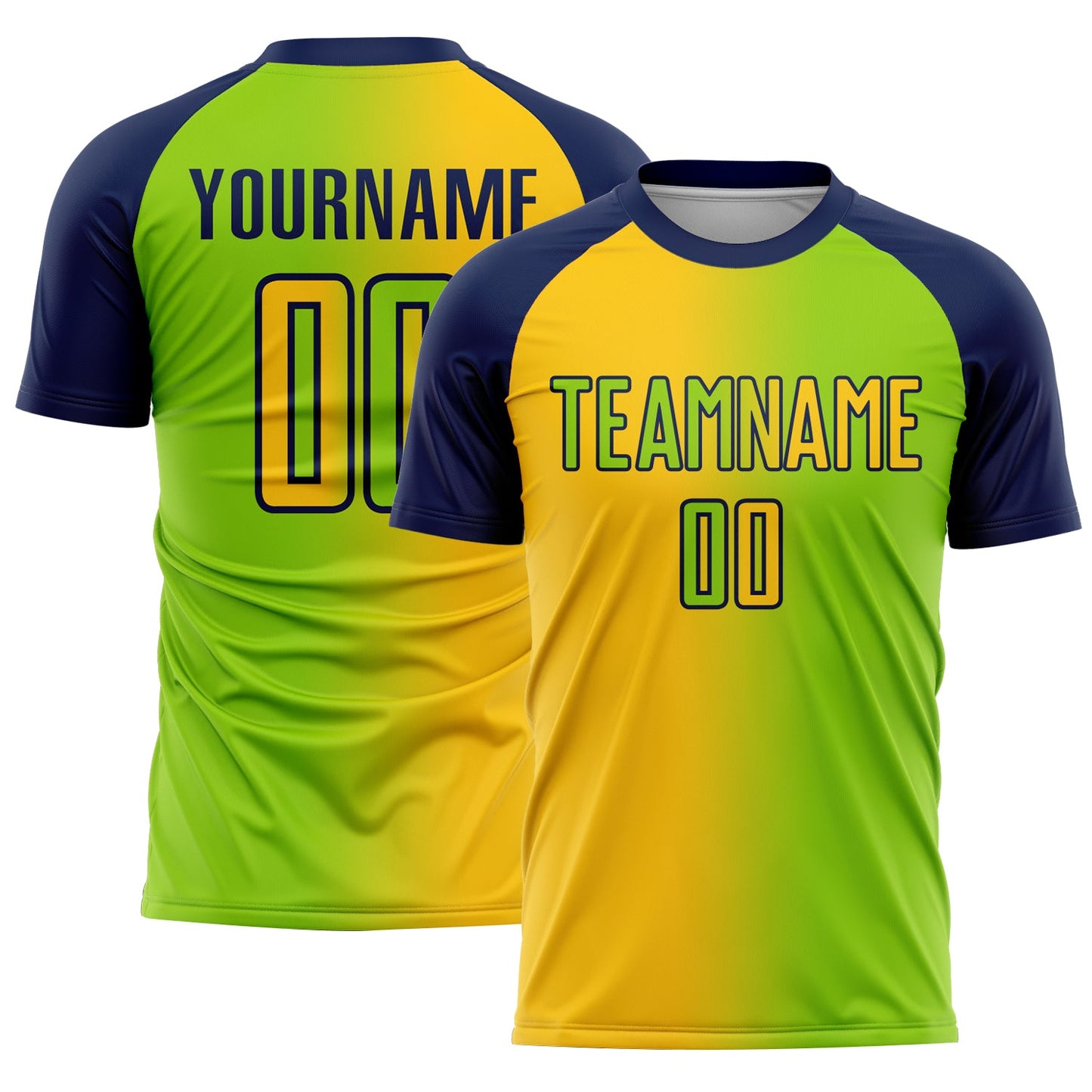 Custom Neon Green Yellow-Navy Sublimation Gradient Fashion Soccer Uniform Jersey - Sky-Custom