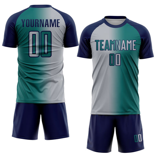 Custom Teal Gray-Navy Sublimation Gradient Fashion Soccer Uniform Jersey - Sky-Custom