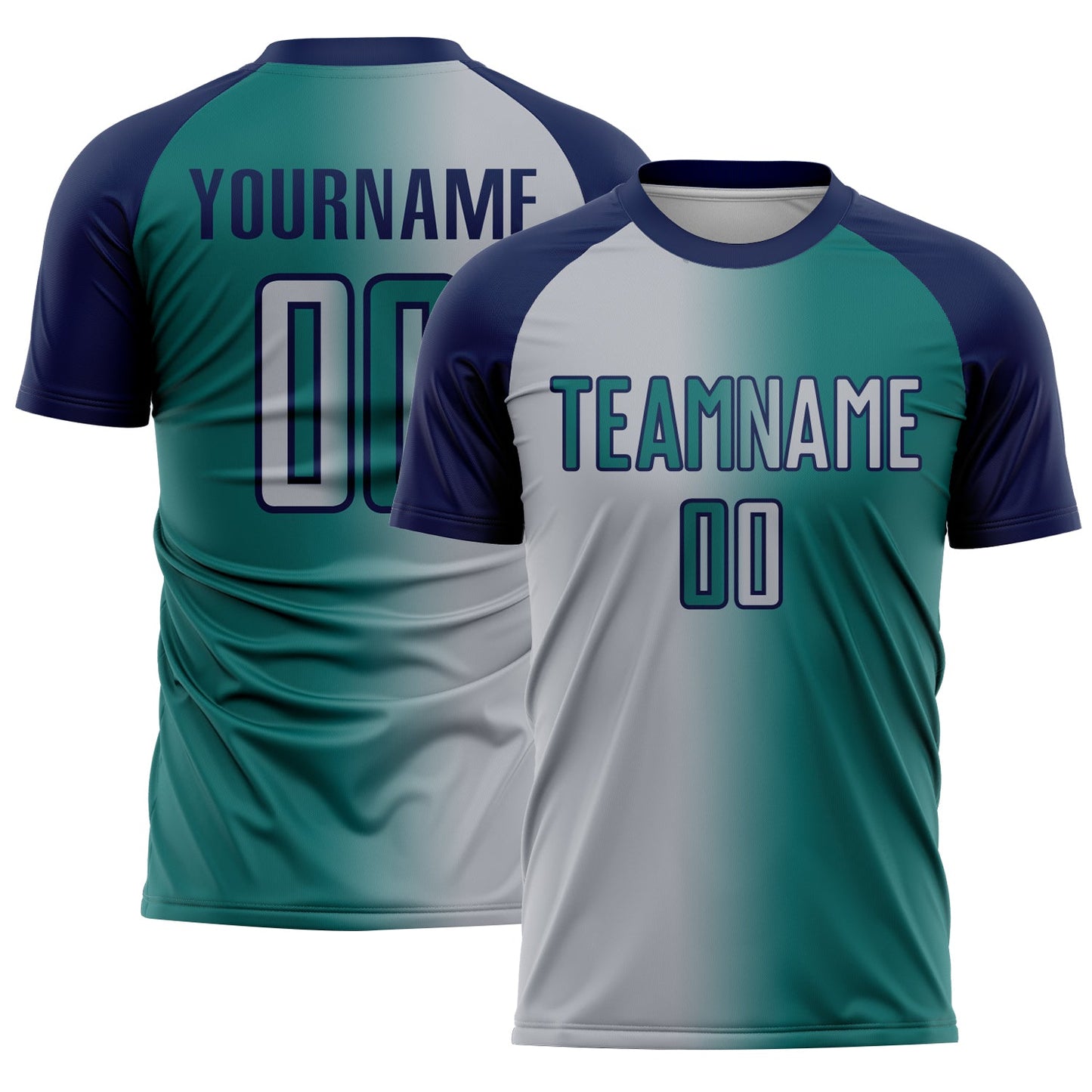 Custom Teal Gray-Navy Sublimation Gradient Fashion Soccer Uniform Jersey - Sky-Custom