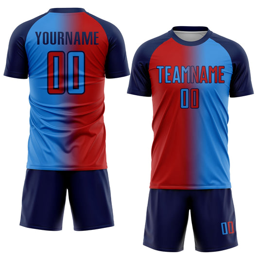 Custom Powder Blue Red-Navy Sublimation Gradient Fashion Soccer Uniform Jersey - Sky-Custom