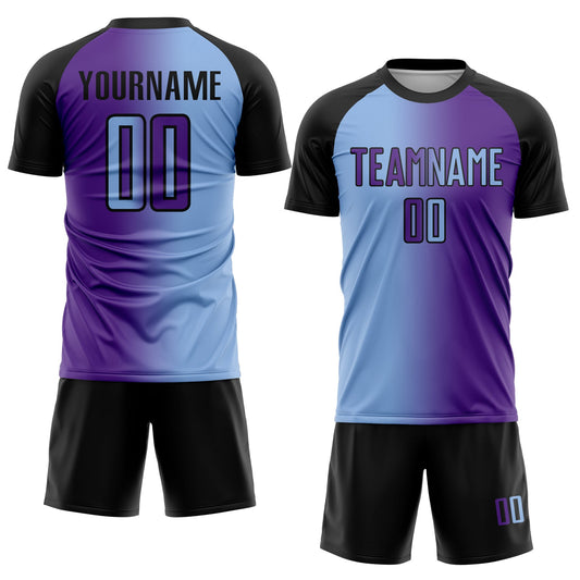 Custom Purple Light Blue-Black Sublimation Gradient Fashion Soccer Uniform Jersey - Sky-Custom