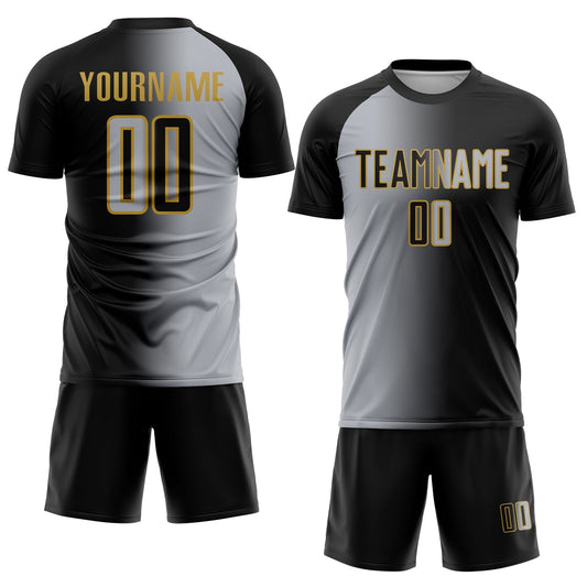 Custom Black Gray-Old Gold Sublimation Gradient Fashion Soccer Uniform Jersey - Sky-Custom