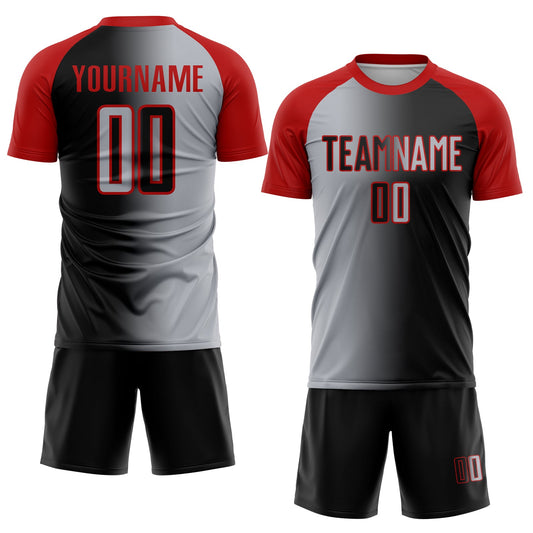 Custom Black Gray-Red Sublimation Gradient Fashion Soccer Uniform Jersey - Sky-Custom