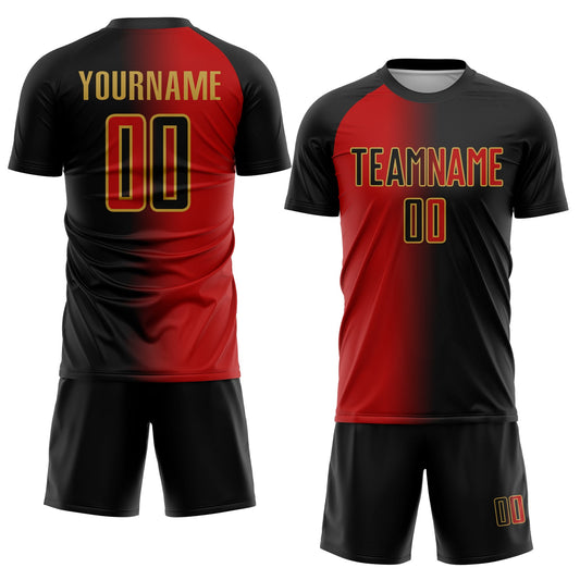 Custom Black Red-Old Gold Sublimation Gradient Fashion Soccer Uniform Jersey - Sky-Custom
