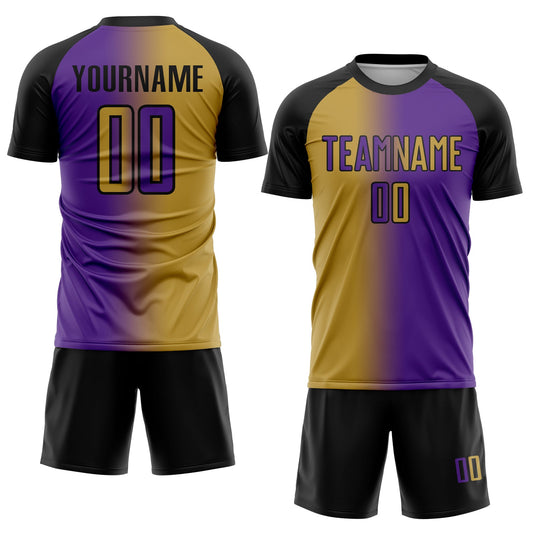 Custom Purple Old Gold-Black Sublimation Gradient Fashion Soccer Uniform Jersey - Sky-Custom