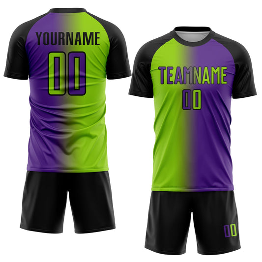 Custom Purple Neon Green-Black Sublimation Gradient Fashion Soccer Uniform Jersey - Sky-Custom