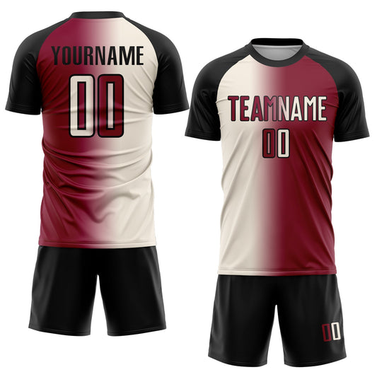 Custom Maroon Cream-Black Sublimation Gradient Fashion Soccer Uniform Jersey - Sky-Custom