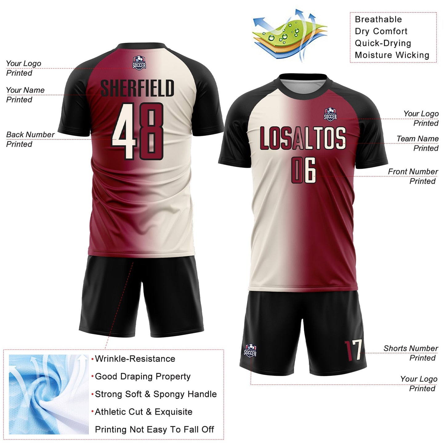 Custom Maroon Cream-Black Sublimation Gradient Fashion Soccer Uniform Jersey - Sky-Custom