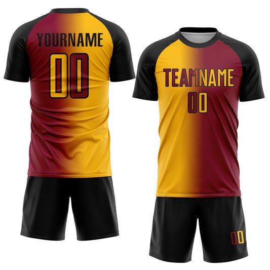 Custom Maroon Gold-Black Sublimation Gradient Fashion Soccer Uniform Jersey - Sky-Custom