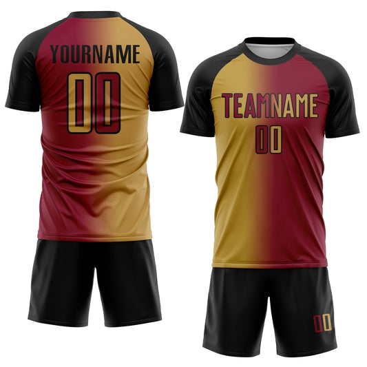 Custom Maroon Old Gold-Black Sublimation Gradient Fashion Soccer Uniform Jersey - Sky-Custom