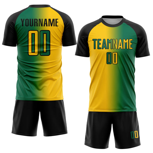 Custom Kelly Green Yellow-Black Sublimation Gradient Fashion Soccer Uniform Jersey - Sky-Custom