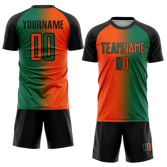 Custom Kelly Green Orange-Black Sublimation Gradient Fashion Soccer Uniform Jersey - Sky-Custom