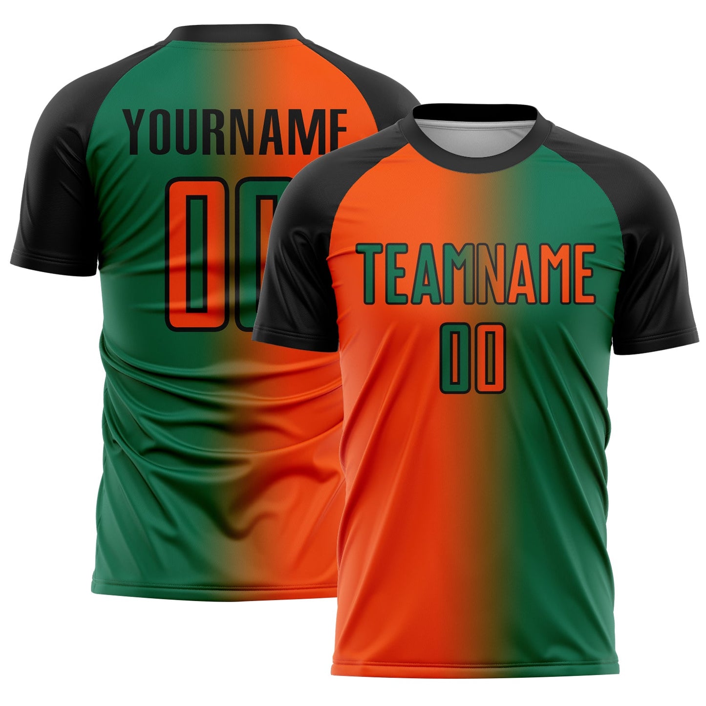 Custom Kelly Green Orange-Black Sublimation Gradient Fashion Soccer Uniform Jersey - Sky-Custom