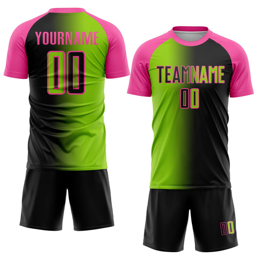 Custom Black Neon Green-Pink Sublimation Gradient Fashion Soccer Uniform Jersey - Sky-Custom