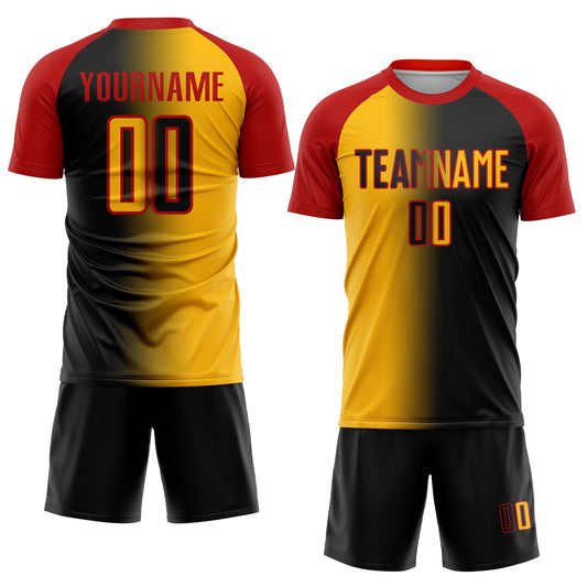 Custom Black Gold-Red Sublimation Gradient Fashion Soccer Uniform Jersey - Sky-Custom