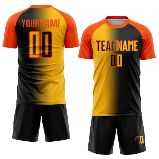 Custom Black Gold-Orange Sublimation Gradient Fashion Soccer Uniform Jersey - Sky-Custom