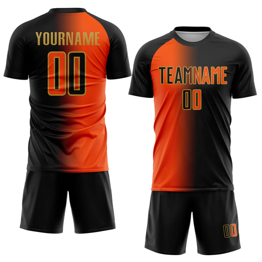 Custom Black Orange-Old Gold Sublimation Gradient Fashion Soccer Uniform Jersey - Sky-Custom