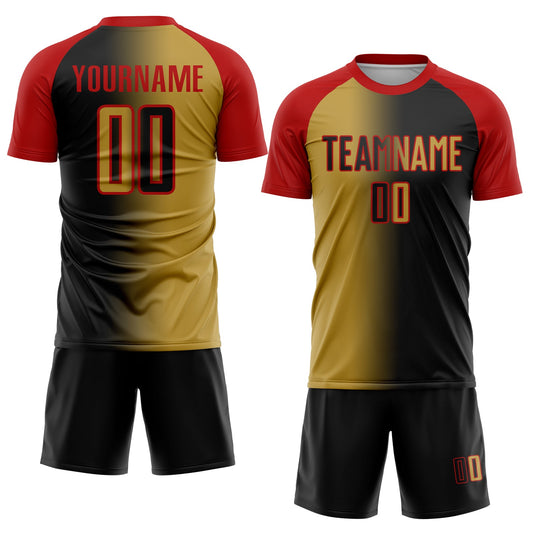 Custom Black Old Gold-Red Sublimation Gradient Fashion Soccer Uniform Jersey - Sky-Custom