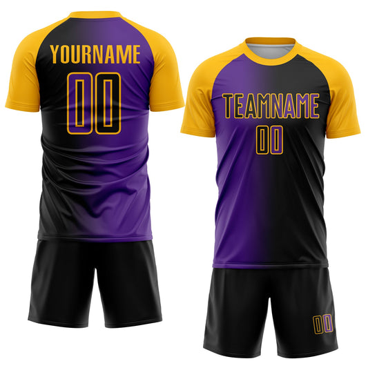 Custom Black Purple-Gold Sublimation Gradient Fashion Soccer Uniform Jersey - Sky-Custom