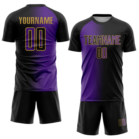 Custom Black Purple-Old Gold Sublimation Gradient Fashion Soccer Uniform Jersey - Sky-Custom