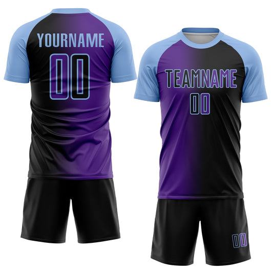 Custom Black Purple-Light Blue Sublimation Gradient Fashion Soccer Uniform Jersey - Sky-Custom