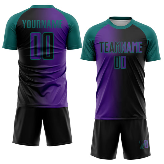 Custom Black Purple-Teal Sublimation Gradient Fashion Soccer Uniform Jersey - Sky-Custom