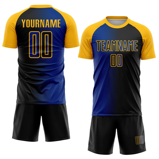 Custom Black Royal-Gold Sublimation Gradient Fashion Soccer Uniform Jersey - Sky-Custom
