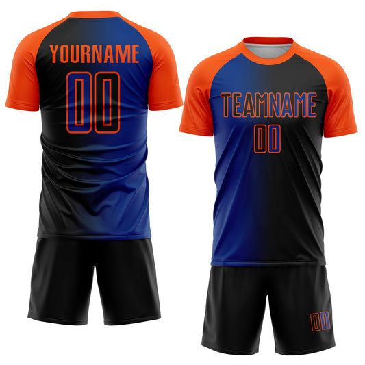 Custom Black Royal-Orange Sublimation Gradient Fashion Soccer Uniform Jersey - Sky-Custom
