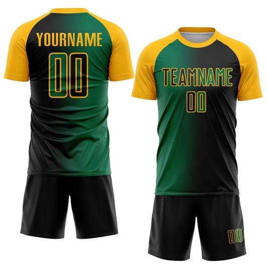 Custom Black Kelly Green-Gold Sublimation Gradient Fashion Soccer Uniform Jersey - Sky-Custom