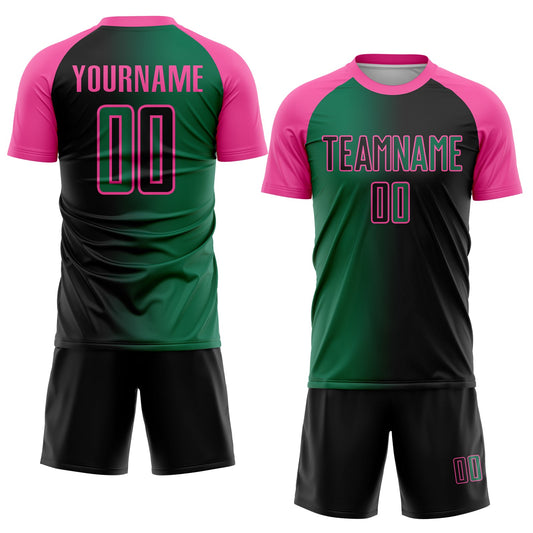 Custom Black Kelly Green-Pink Sublimation Gradient Fashion Soccer Uniform Jersey - Sky-Custom