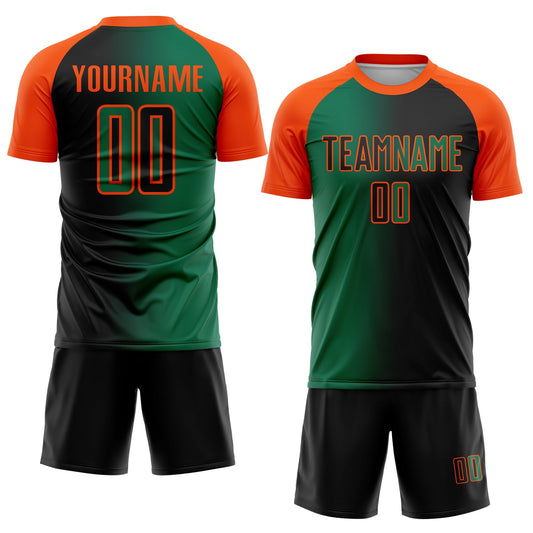 Custom Black Kelly Green-Orange Sublimation Gradient Fashion Soccer Uniform Jersey - Sky-Custom