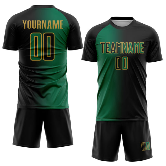 Custom Black Kelly Green-Old Gold Sublimation Gradient Fashion Soccer Uniform Jersey - Sky-Custom