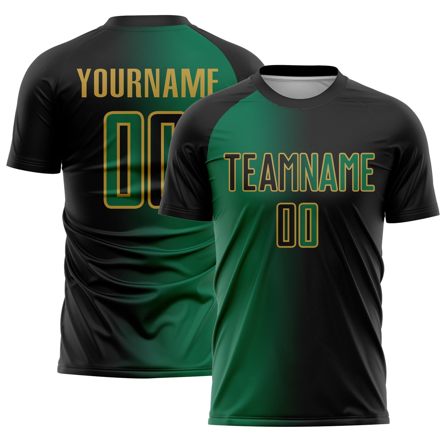Custom Black Kelly Green-Old Gold Sublimation Gradient Fashion Soccer Uniform Jersey - Sky-Custom