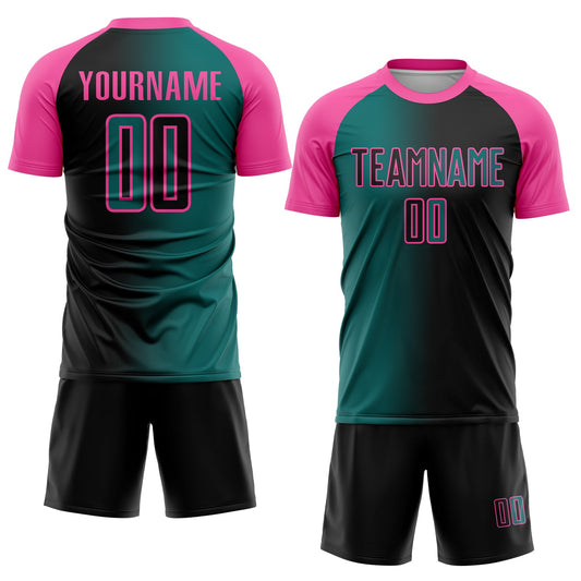 Custom Black Teal-Pink Sublimation Gradient Fashion Soccer Uniform Jersey - Sky-Custom