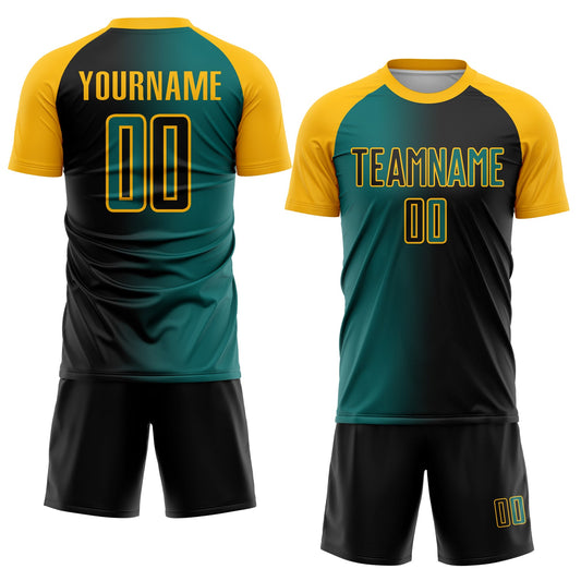 Custom Black Teal-Gold Sublimation Gradient Fashion Soccer Uniform Jersey - Sky-Custom