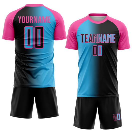 Custom Black Sky Blue-Pink Sublimation Gradient Fashion Soccer Uniform Jersey - Sky-Custom