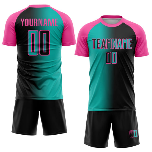Custom Black Aqua-Pink Sublimation Gradient Fashion Soccer Uniform Jersey - Sky-Custom