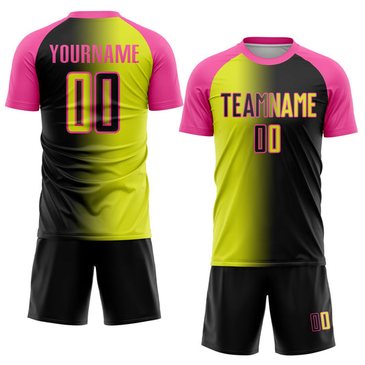 Custom Black Neon Yellow-Pink Sublimation Gradient Fashion Soccer Uniform Jersey - Sky-Custom