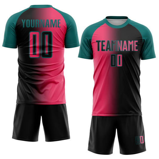 Custom Black Neon Pink-Teal Sublimation Gradient Fashion Soccer Uniform Jersey - Sky-Custom