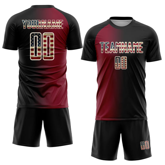 Custom Black Vintage USA Flag Crimson-Cream Sublimation Gradient Fashion Soccer Uniform Jersey - Sky-Custom