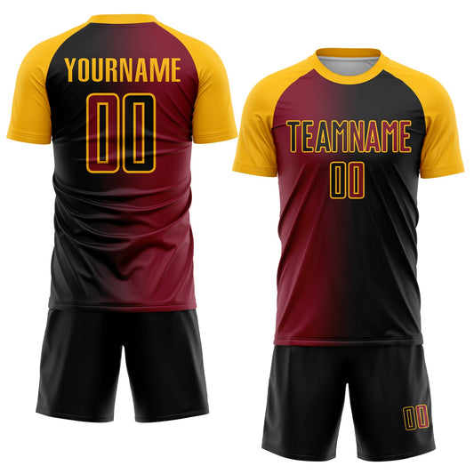 Custom Black Crimson-Gold Sublimation Gradient Fashion Soccer Uniform Jersey - Sky-Custom