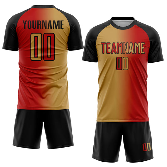 Custom Red Old Gold-Black Sublimation Gradient Fashion Soccer Uniform Jersey - Sky-Custom