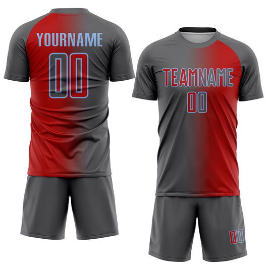 Custom Red Steel Gray-Light Blue Sublimation Gradient Fashion Soccer Uniform Jersey - Sky-Custom
