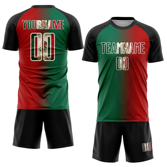 Custom Red Vintage Mexican Flag Kelly Green Black-Cream Sublimation Gradient Fashion Soccer Uniform Jersey - Sky-Custom