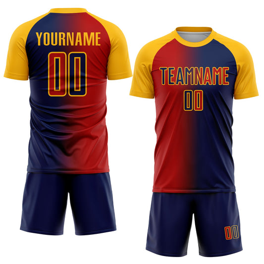 Custom Navy Red-Gold Sublimation Gradient Fashion Soccer Uniform Jersey - Sky-Custom