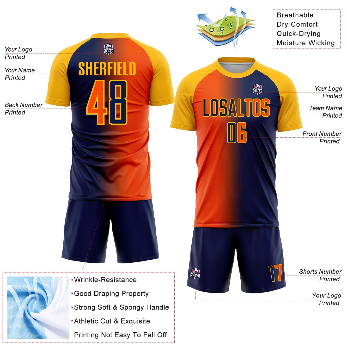 Custom Navy Orange-Gold Sublimation Gradient Fashion Soccer Uniform Jersey - Sky-Custom