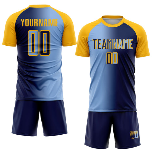 Custom Navy Light Blue-Gold Sublimation Gradient Fashion Soccer Uniform Jersey - Sky-Custom